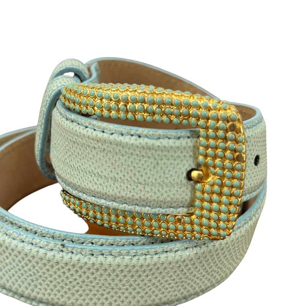 Carlisle Skinny Enamel Dress Belt Womens SZ M Green Gold Buckle Vintage Leather - Picture 7 of 11